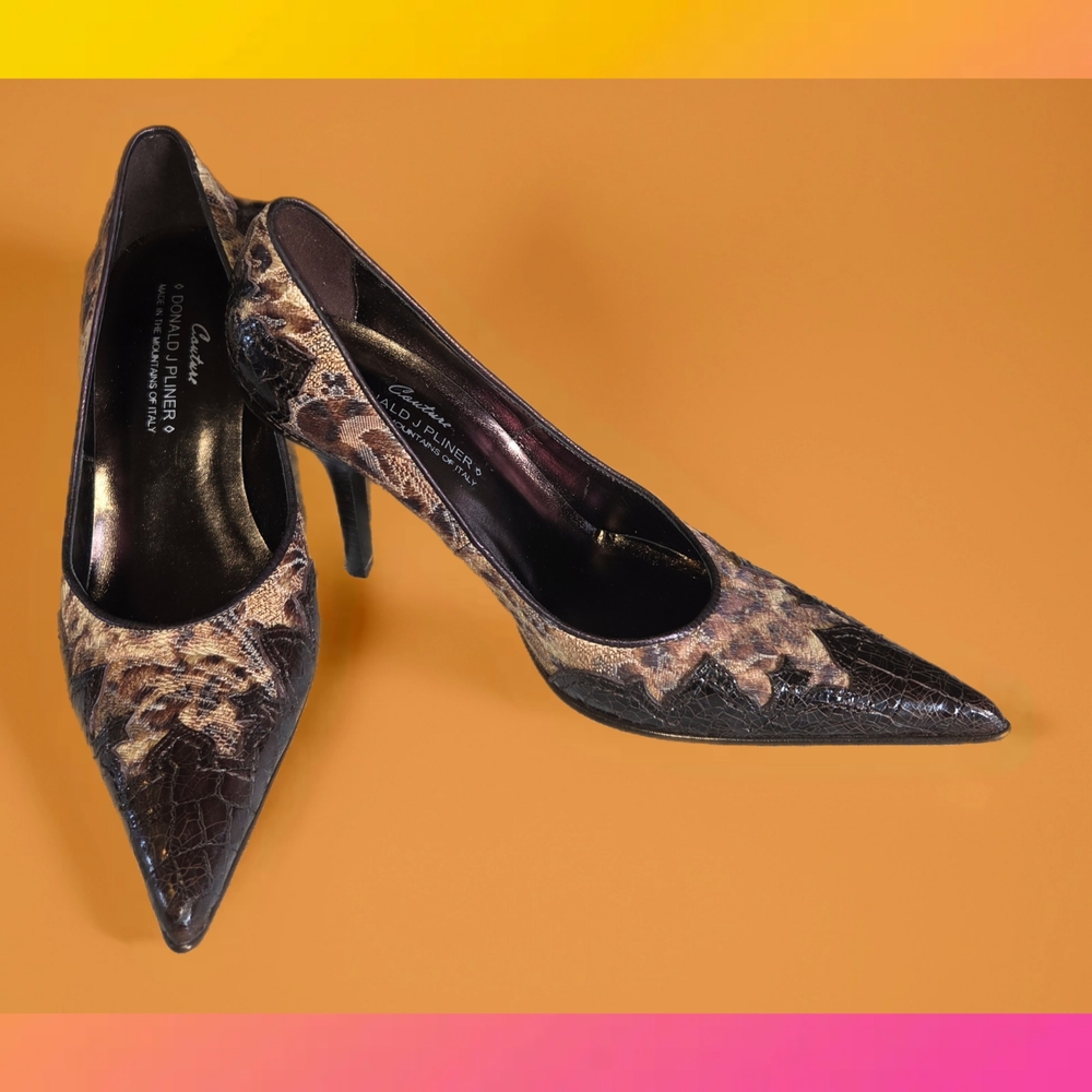 Donald J. Pliner Couture Coy Brown Croc With Calf Hair Leopard Print Stillettos